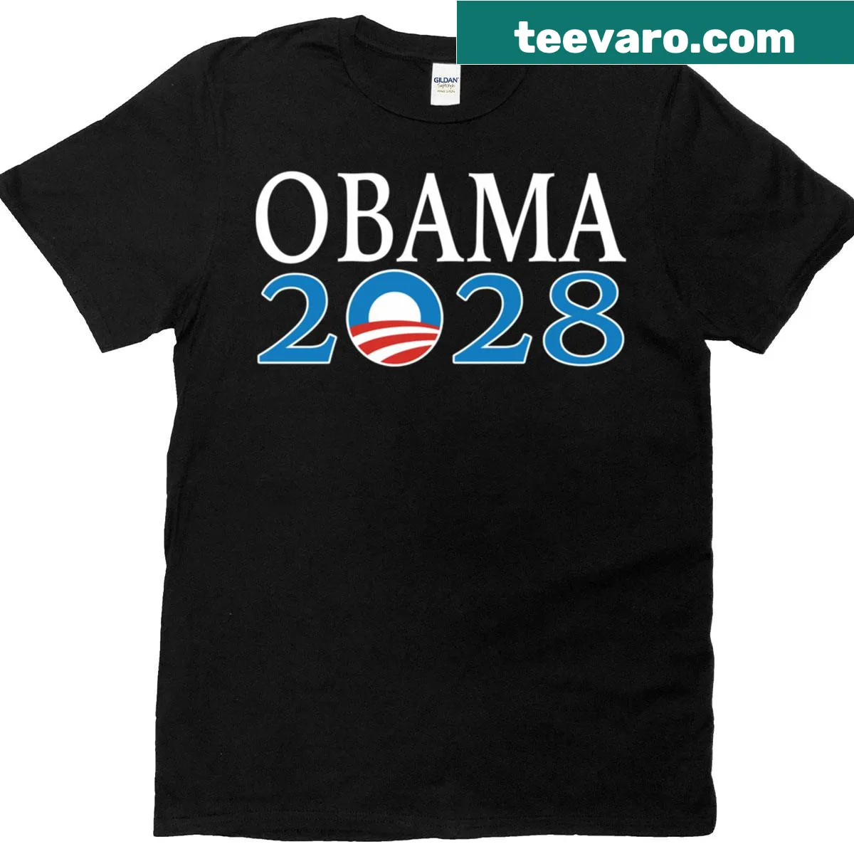 Obama 2028 text graphic on T-shirt — on a men's t-shirt
