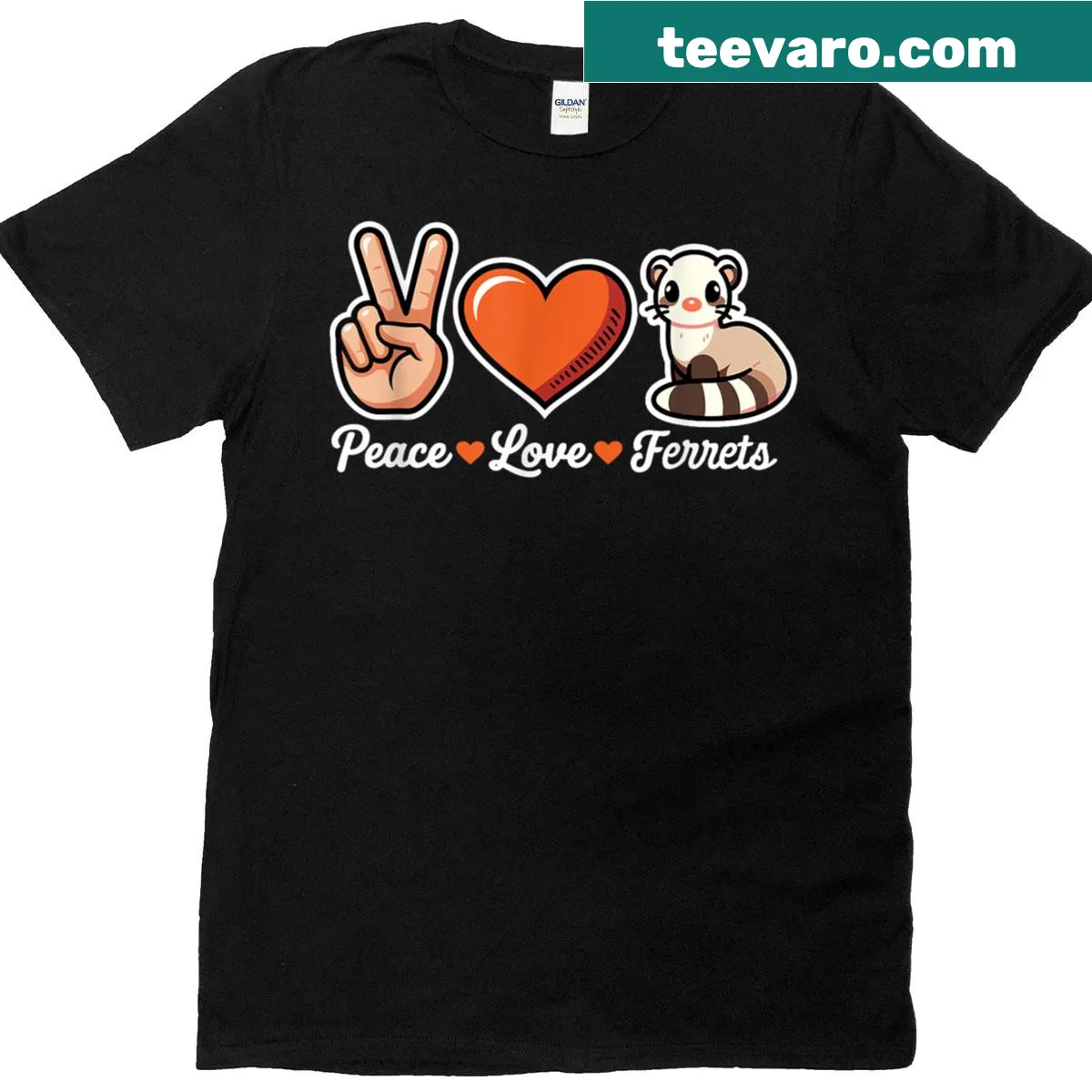 Peace Love Ferrets T-shirt with playful ferret-themed design — on a men's t-shirt