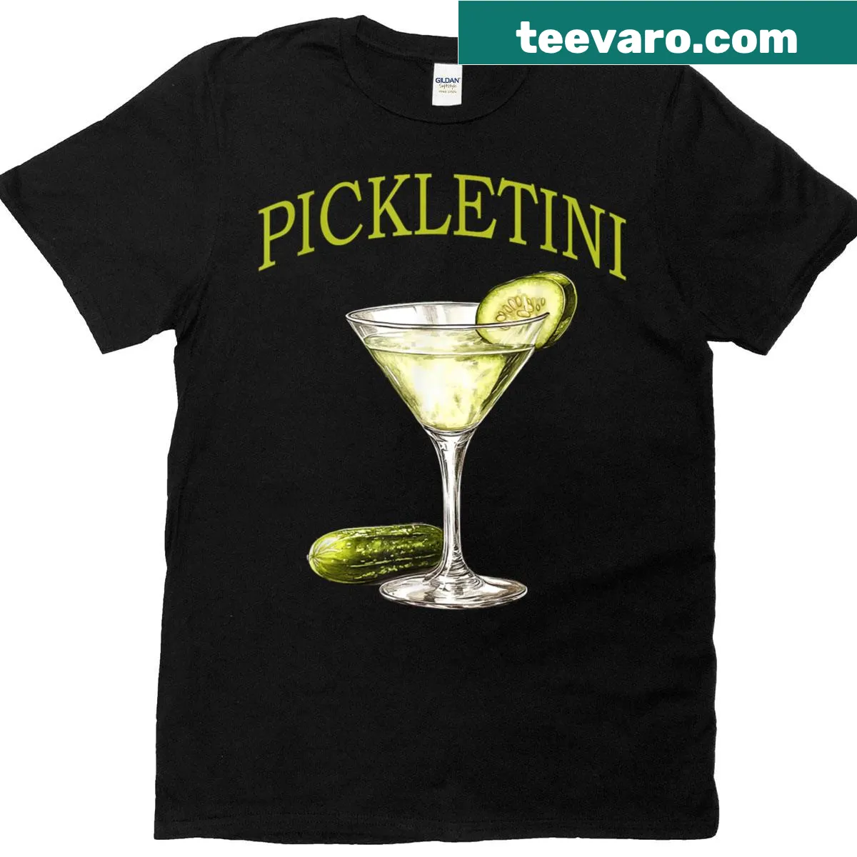 Playful cartoon Pickletini design on T-shirt — on a men's t-shirt