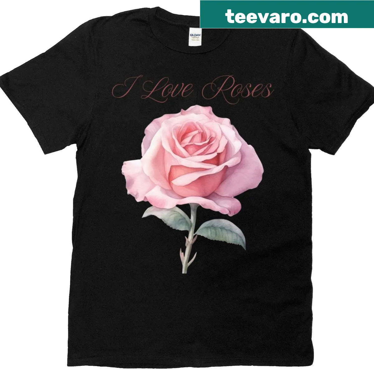 Oversized T-shirt with watercolor pink rose design — on a men's t-shirt