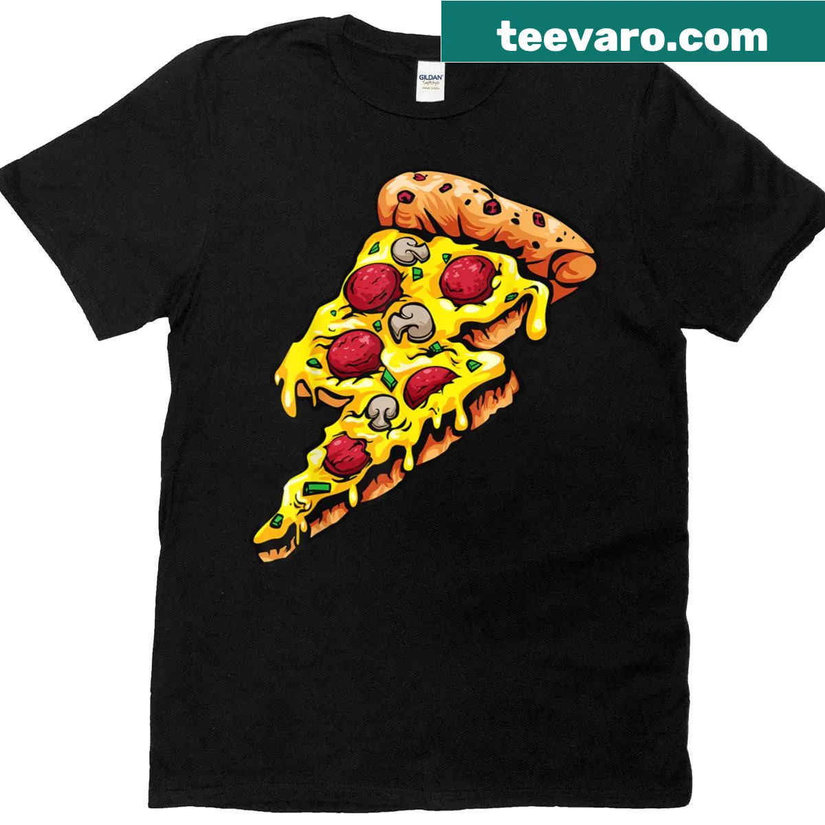 Illustrative pizza lover t-shirt with fun graphics celebrating pizza — on a men's t-shirt