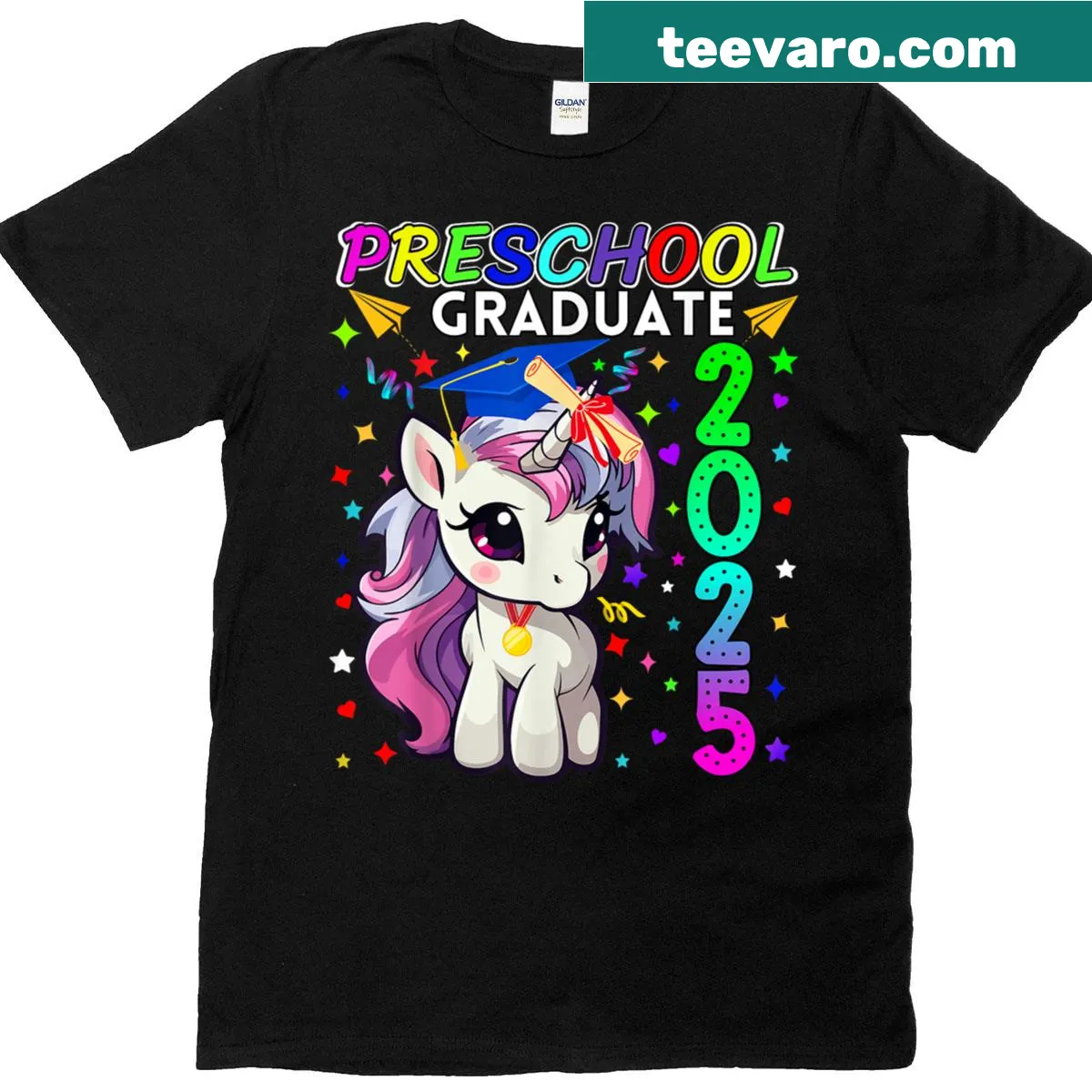 T-shirt with unicorn graphic for preschool graduation 2025 — on a men's t-shirt
