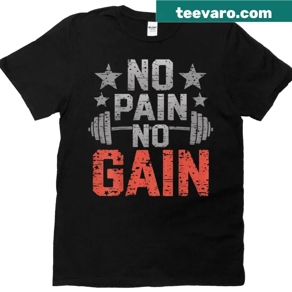 Back-printed shirt with 'No Pain No Gain' motivational phrase
