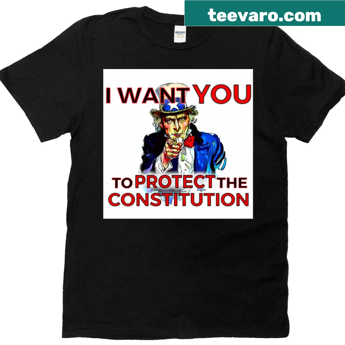 T-shirt with the phrase 'Protect The Constitution' printed prominently. — on a men's t-shirt