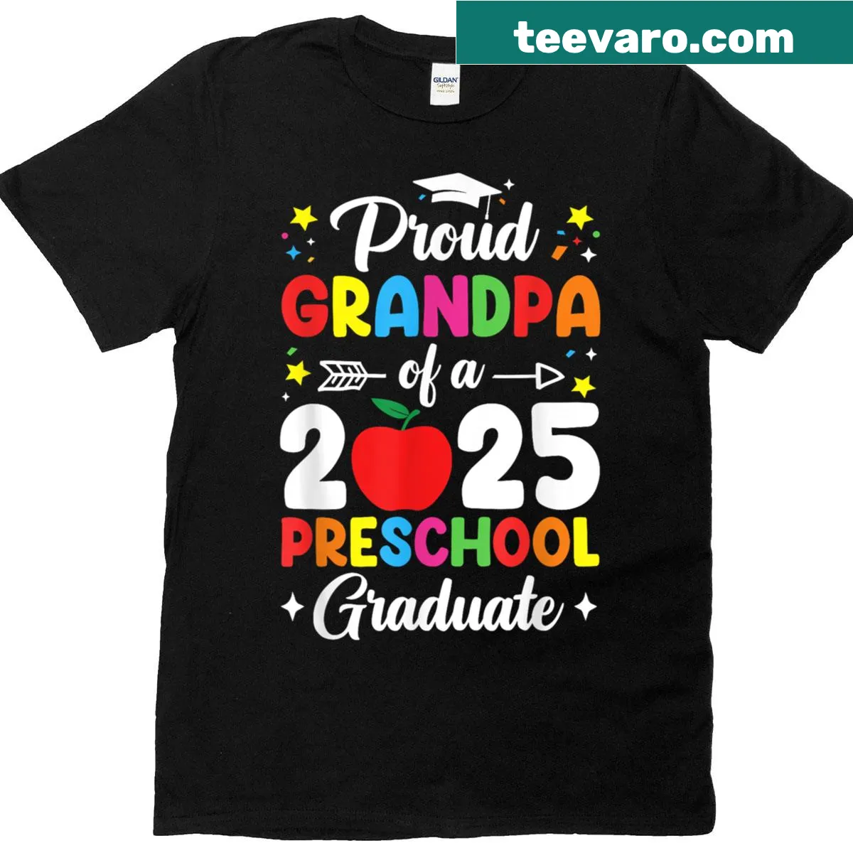 Proud Grandpa t-shirt with Class of 2025 text — on a men's t-shirt