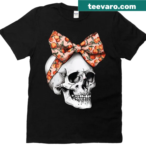 Halloween T-shirt with playful skull and peach graphic