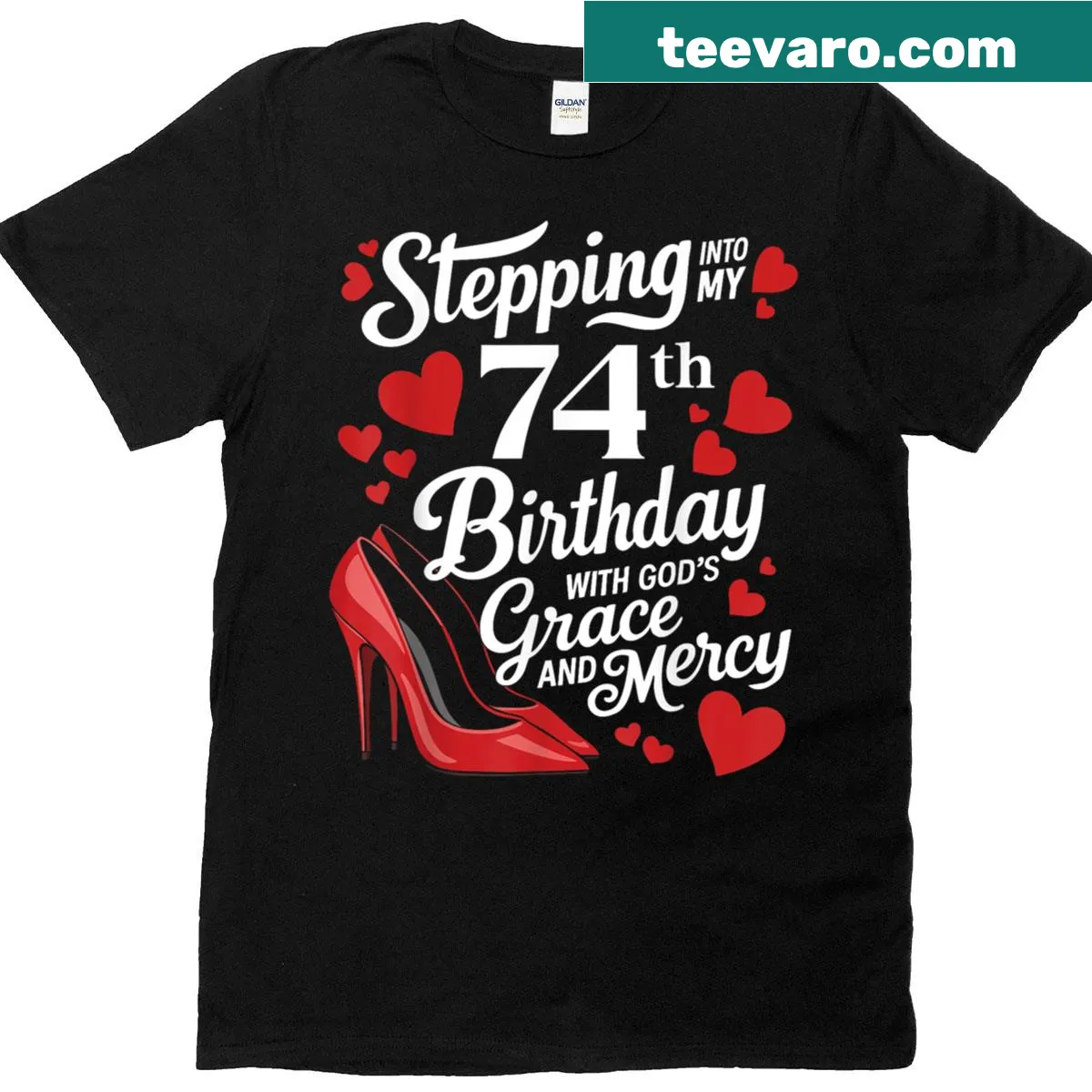 Inspirational t-shirt for a 74th birthday with a faith-based message — on a men's t-shirt