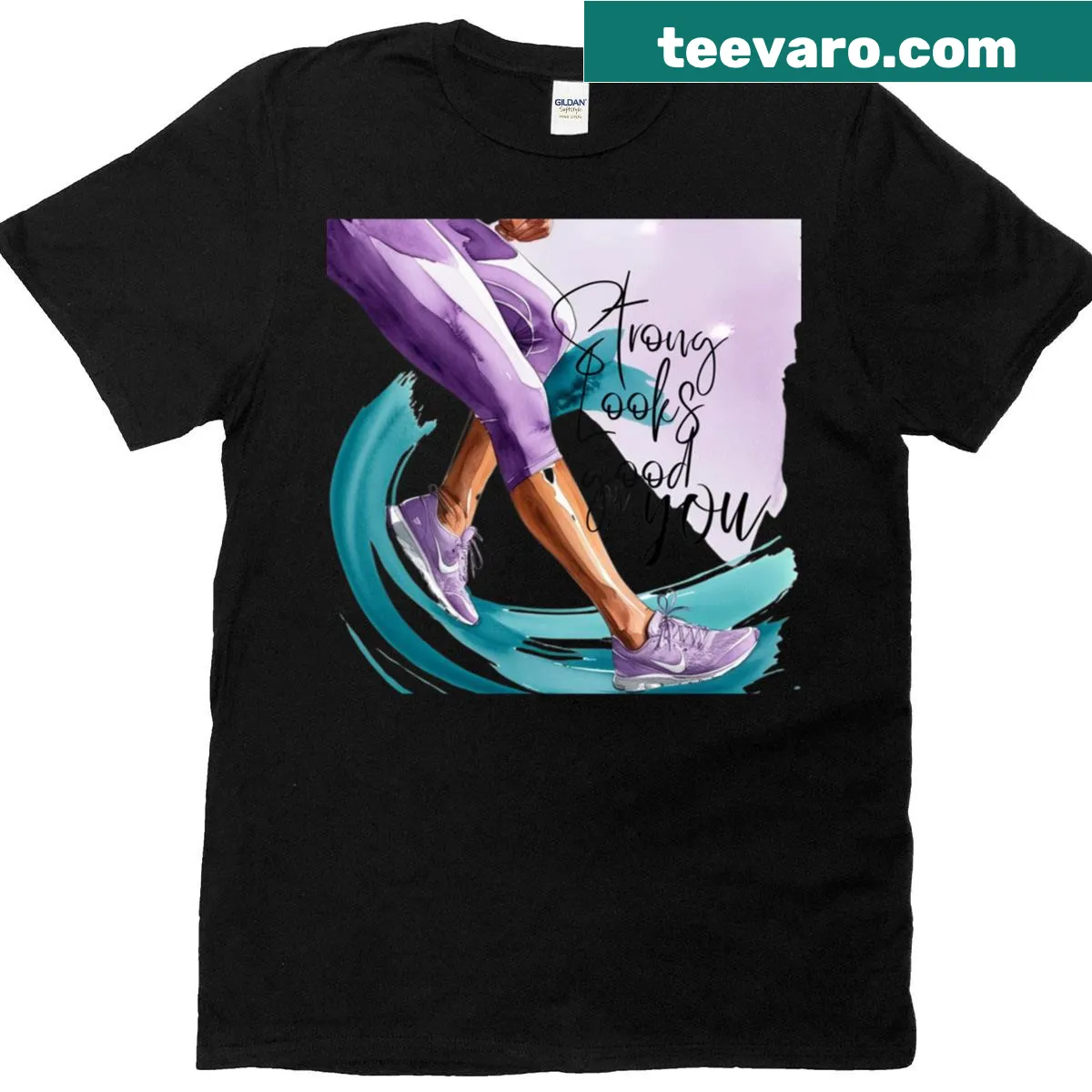 Motivational t-shirt with text 'Strong Looks Good On You' — on a men's t-shirt