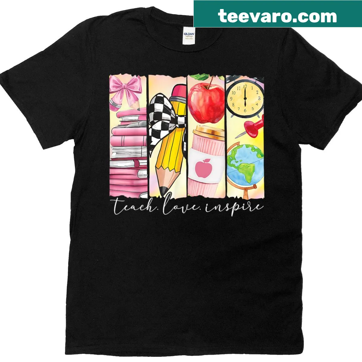 Inspirational Teach Love Inspire teacher t-shirt — on a men's t-shirt