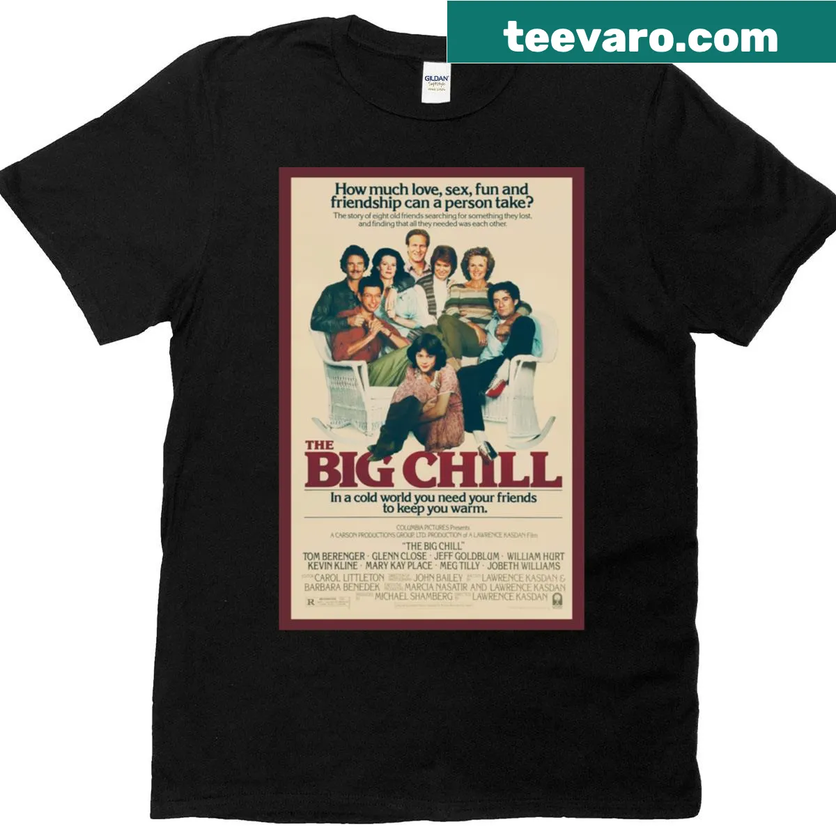 T-shirt featuring an illustration of The Big Chill movie poster. — on a men's t-shirt