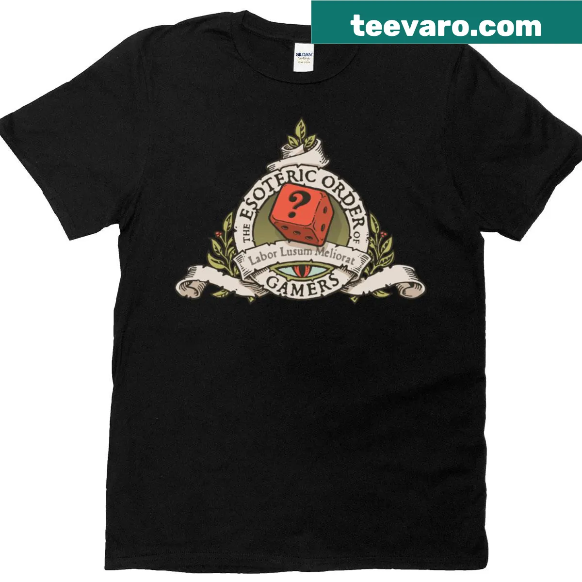 T-shirt featuring the Esoteric Order of Gamers coat of arms design — on a men's t-shirt