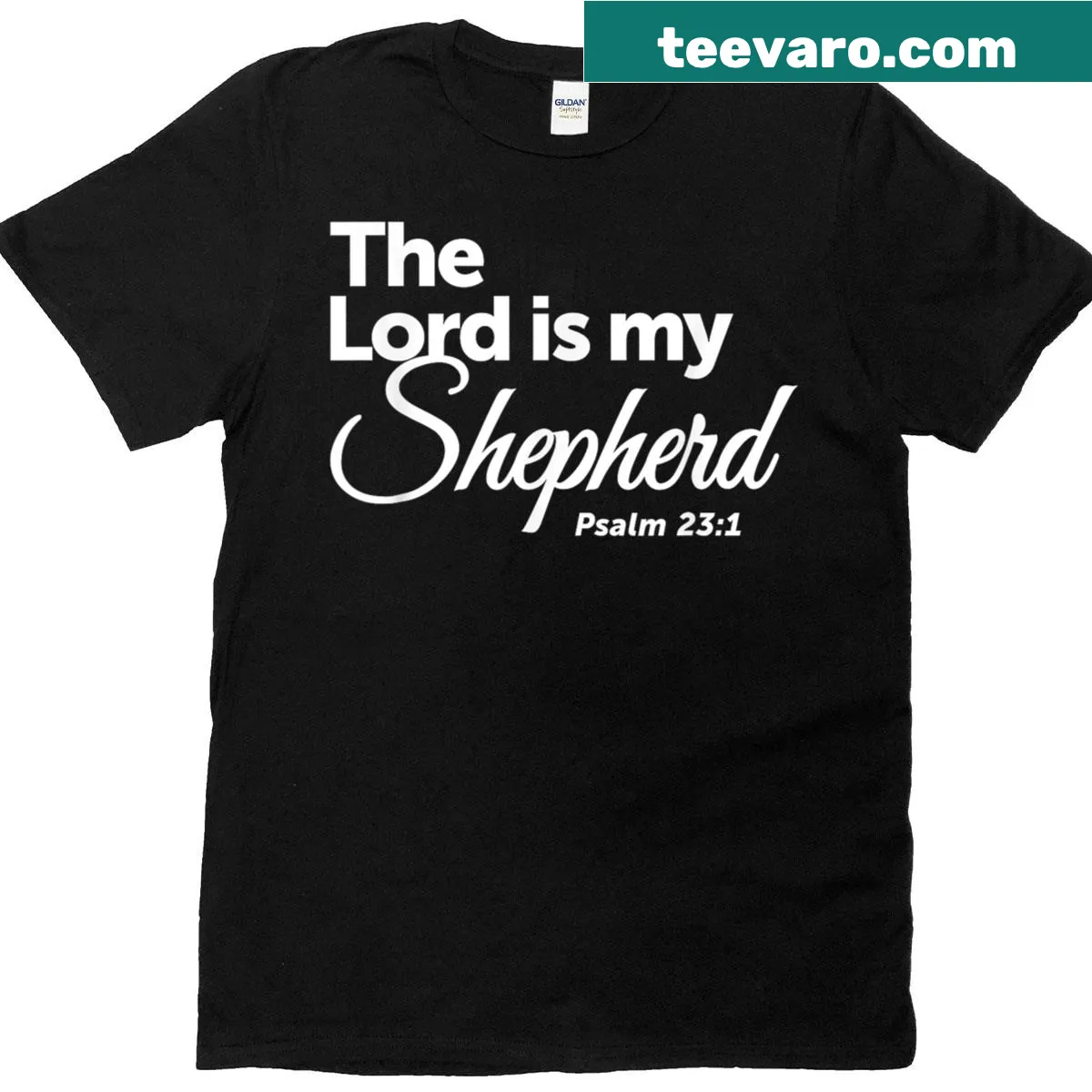 T-shirt featuring the text 'The Lord Is My Shepherd' inspired by Psalm 23 — on a men's t-shirt