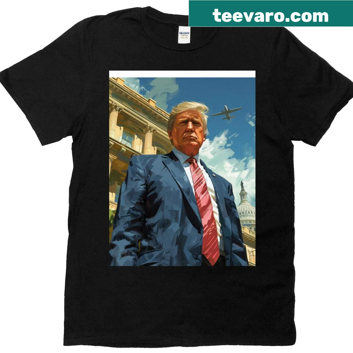 T-shirt with a thought-provoking presidential graphic — on a men's t-shirt