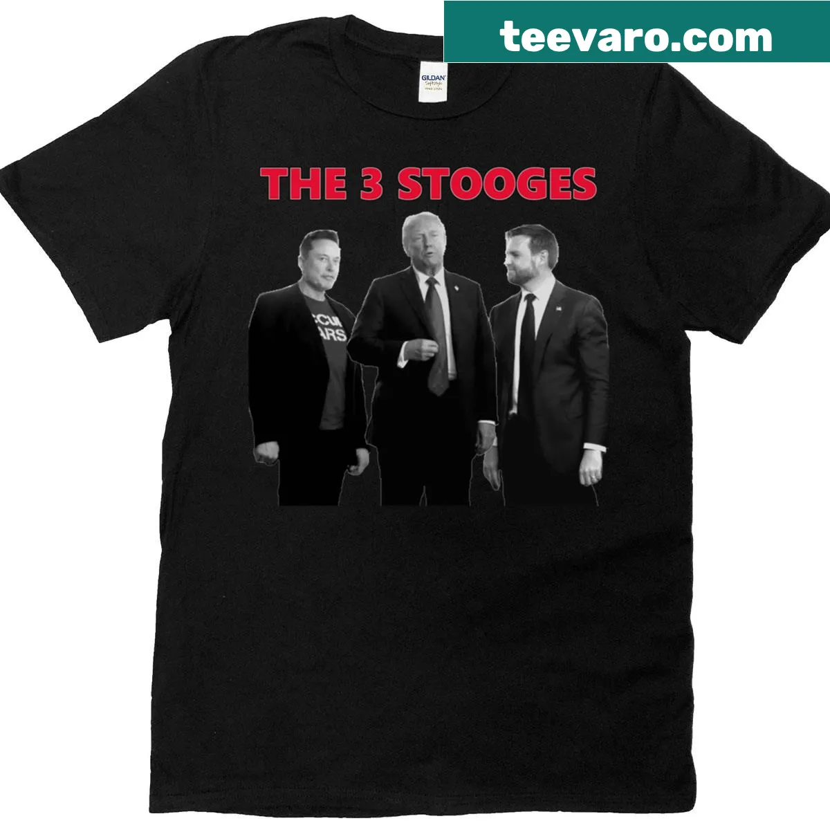 Three Stooges mocking Donald Trump, JD Vance, and Elon Musk design — on a men's t-shirt