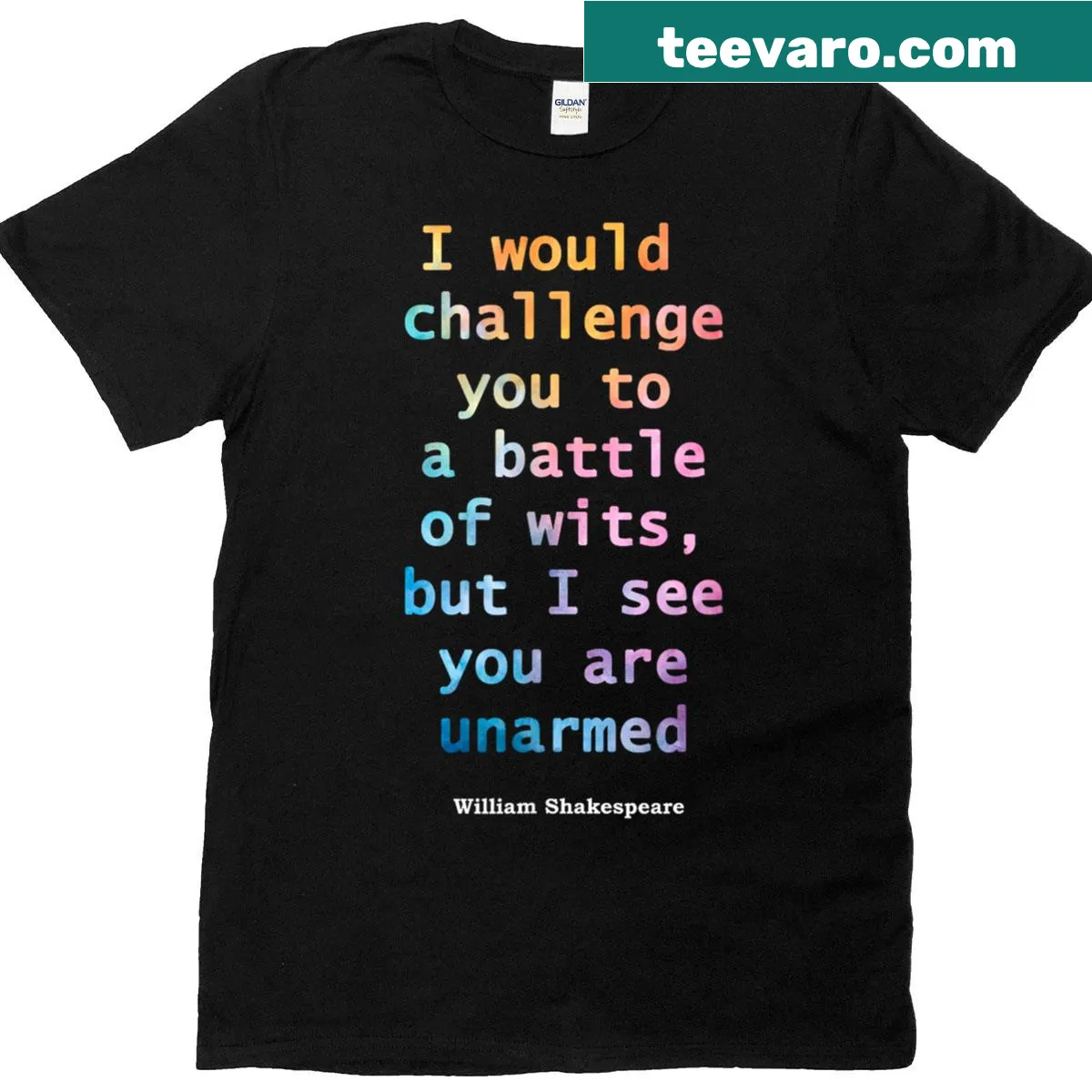 Tie dye T-shirt featuring a Shakespeare quote and playful typography — on a men's t-shirt