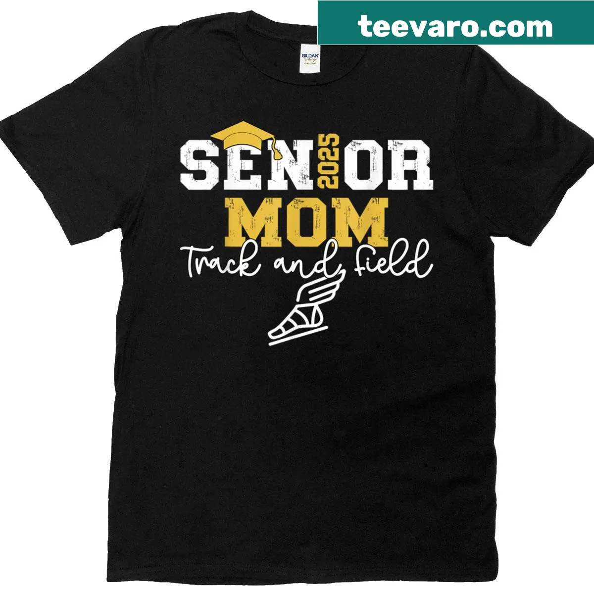 Graduation t-shirt for Track Field Senior Mom with year 2025 — on a men's t-shirt