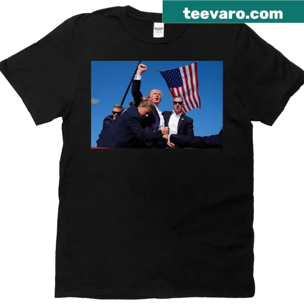 Graphic T-shirt of Trump with a raised fist, depicting survival