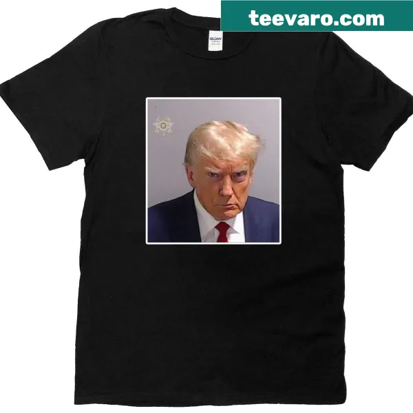 T-shirt with humorous graphic of Trump mugshot