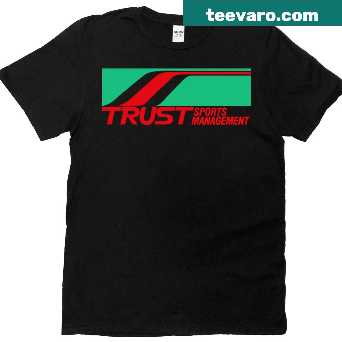 Active T-shirt with 'Trust Sports Management' logo — on a men's t-shirt