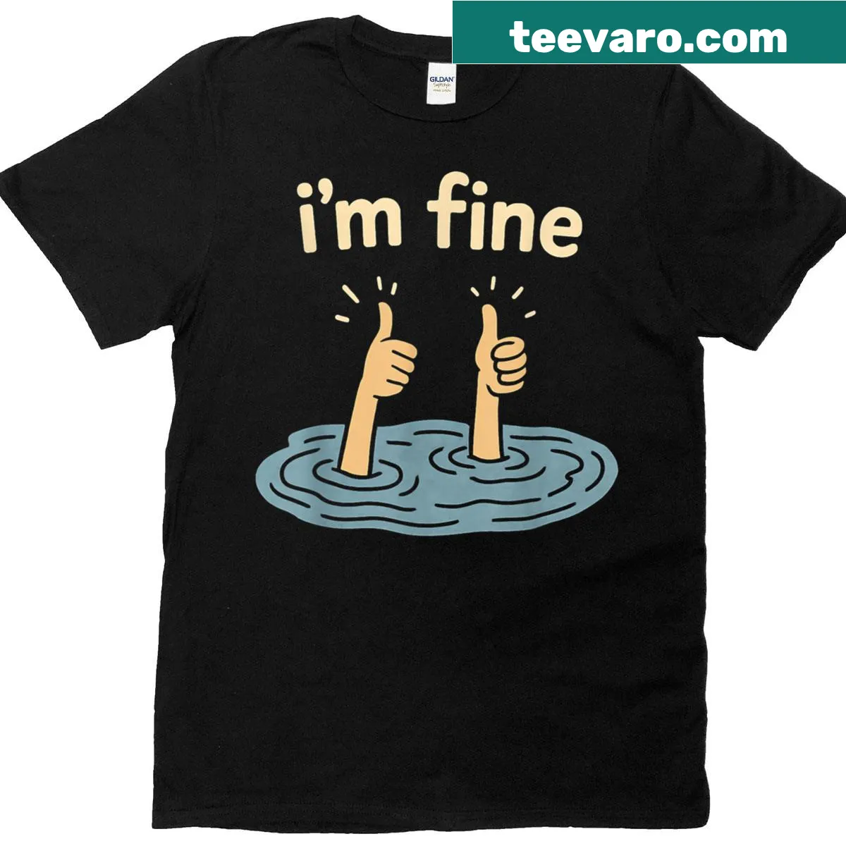 Funny T-shirt with 'Two Thumbs Up I'm Fine' text — on a men's t-shirt