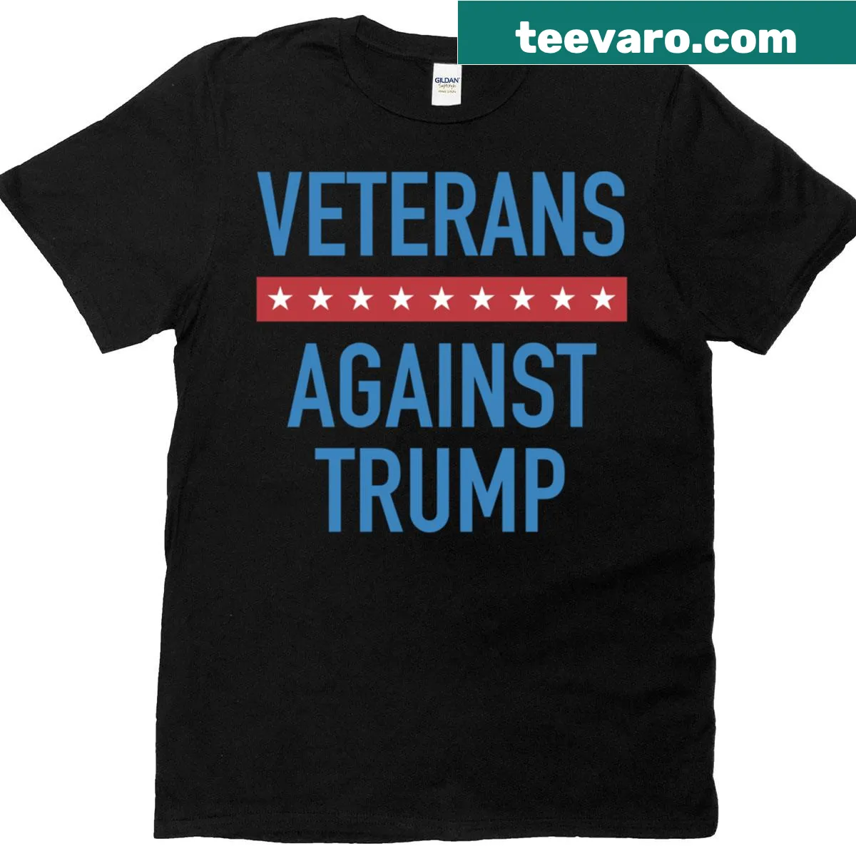 T-shirt with bold text 'Veterans Against Trump' — on a men's t-shirt