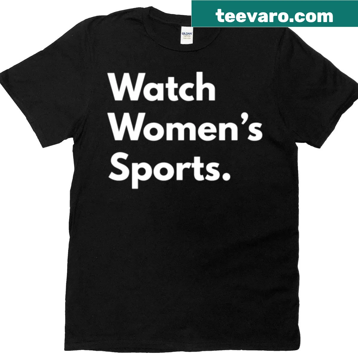 T-shirt promoting women's sports with bold typography — on a men's t-shirt