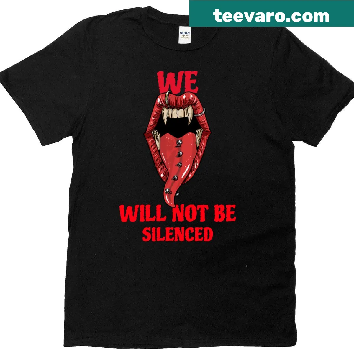 Bold typography t-shirt stating 'We Will Not Be Silenced' — on a men's t-shirt