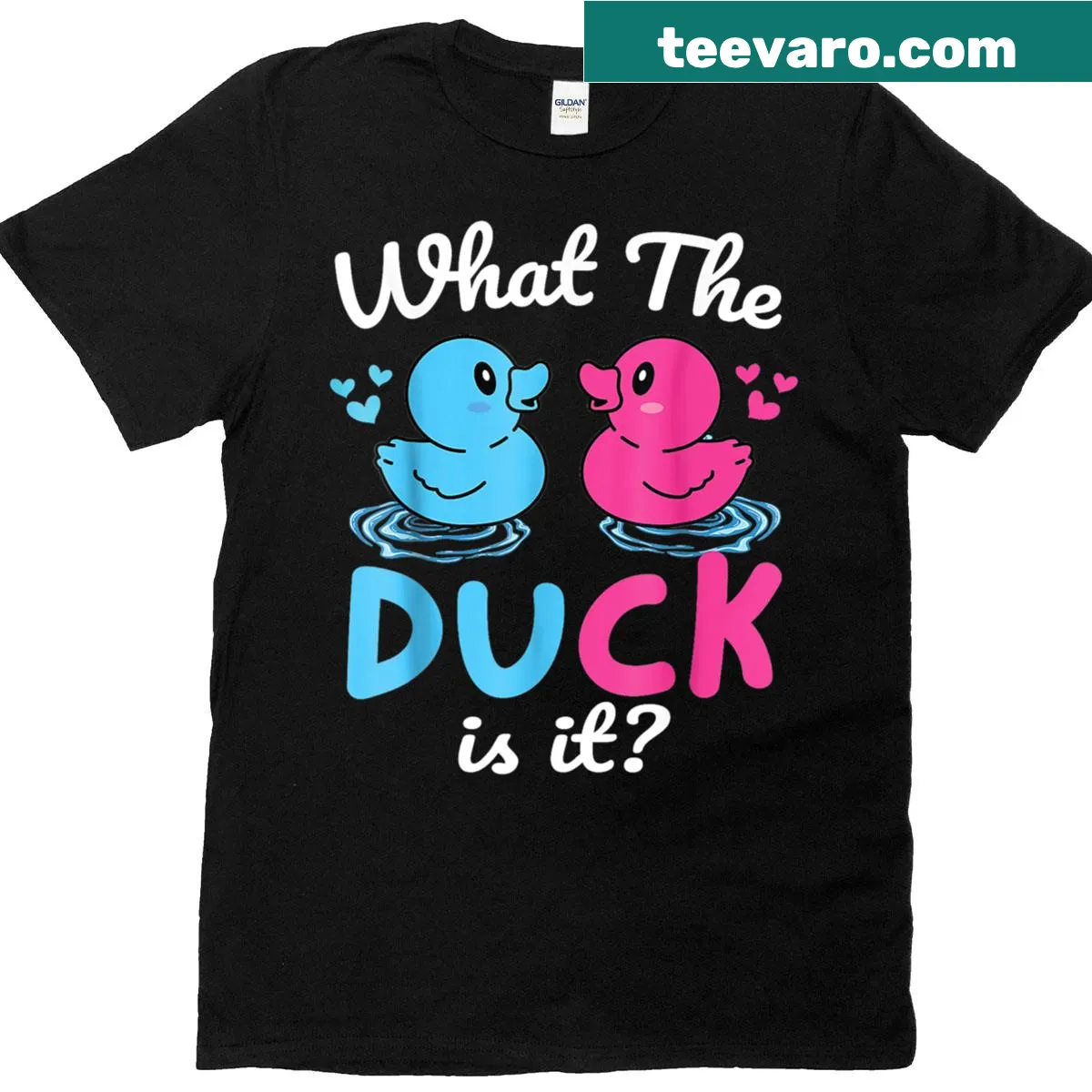 T-shirt with the phrase What The Ducks Is It for a baby gender reveal — on a men's t-shirt