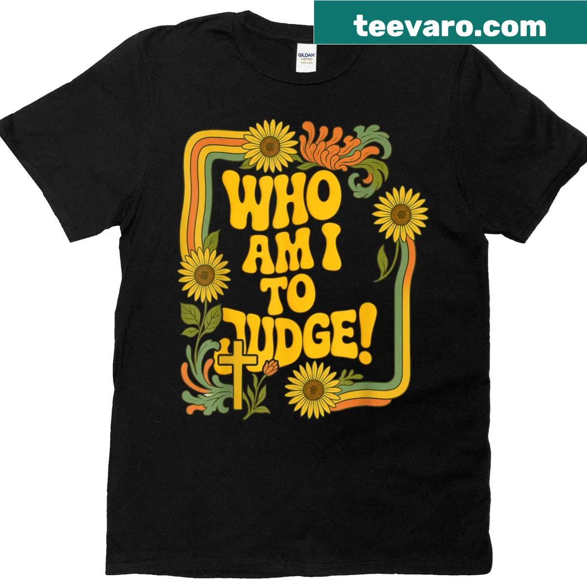 Retro floral T-shirt with the quote Who Am I To Judge — on a men's t-shirt