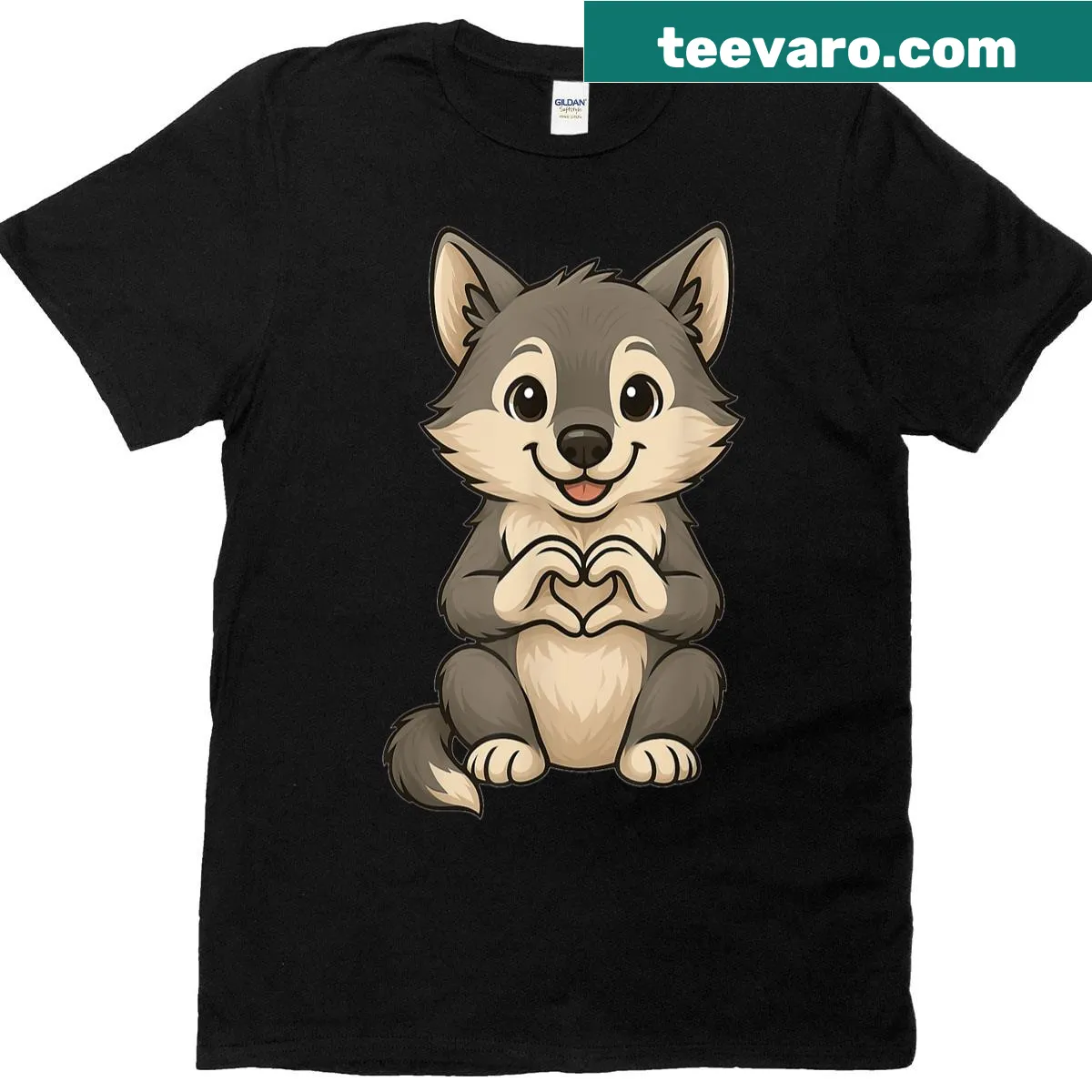 Graphic of a sweet wolf with a heart symbol — on a men's t-shirt