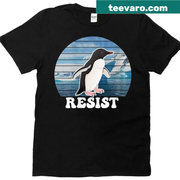 Illustration of penguins protesting against tariffs on a funny T-shirt