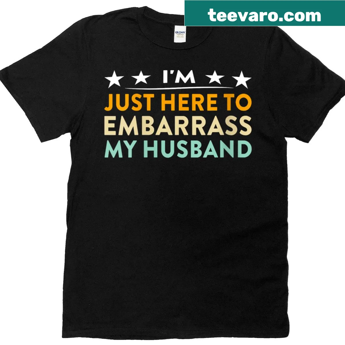 Funny text shirt about embarrassing husbands — on a men's t-shirt
