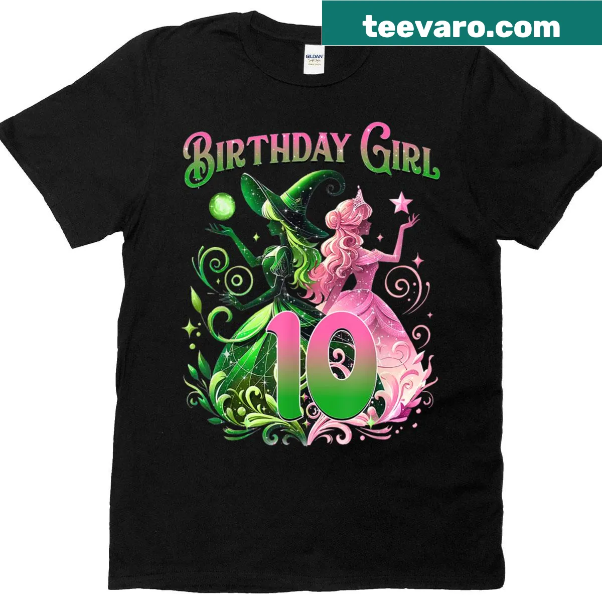 Whimsical birthday witch graphic T-shirt for 10-year-old girls — on a men's t-shirt