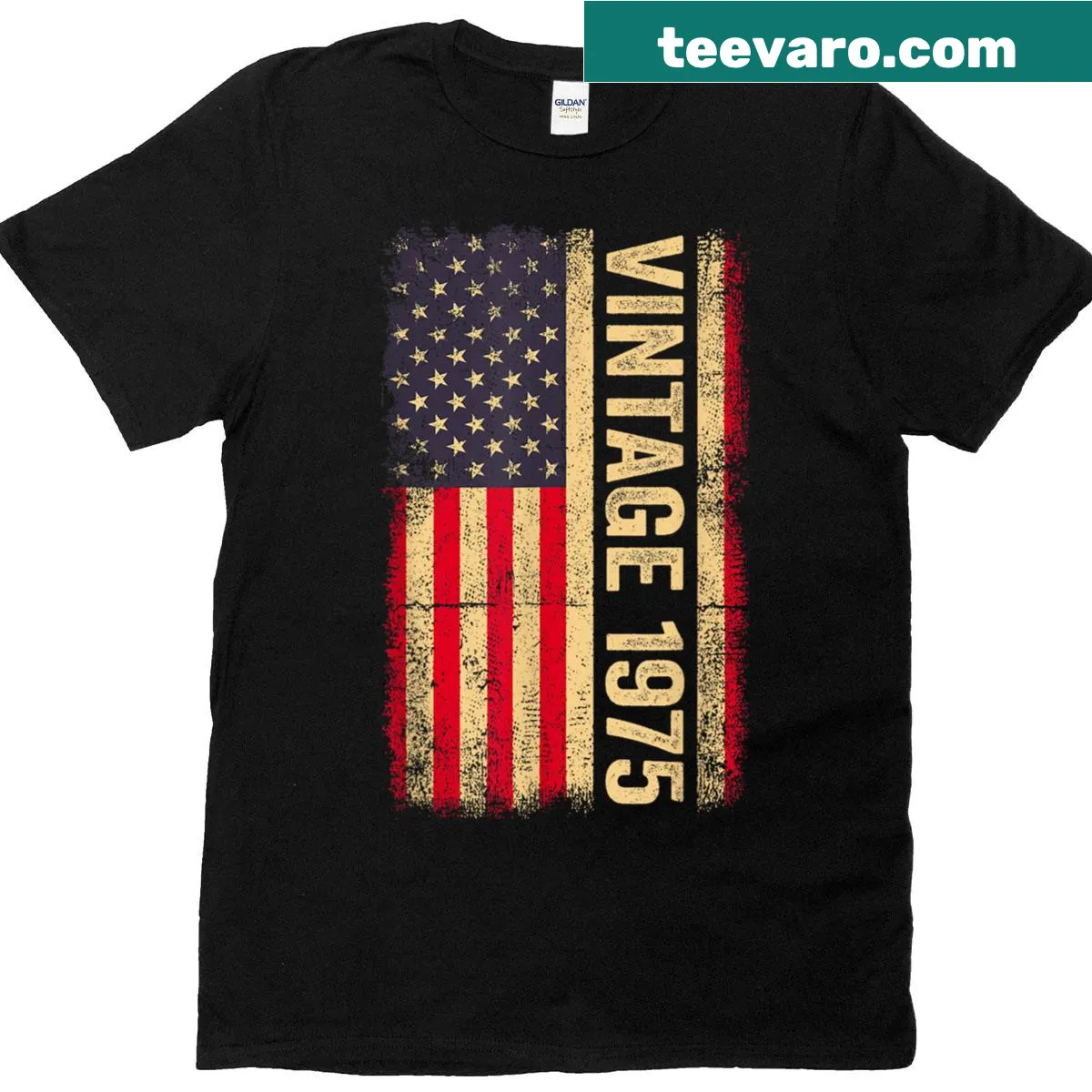 Vintage 50th birthday t-shirt featuring the year 1975 — on a men's t-shirt