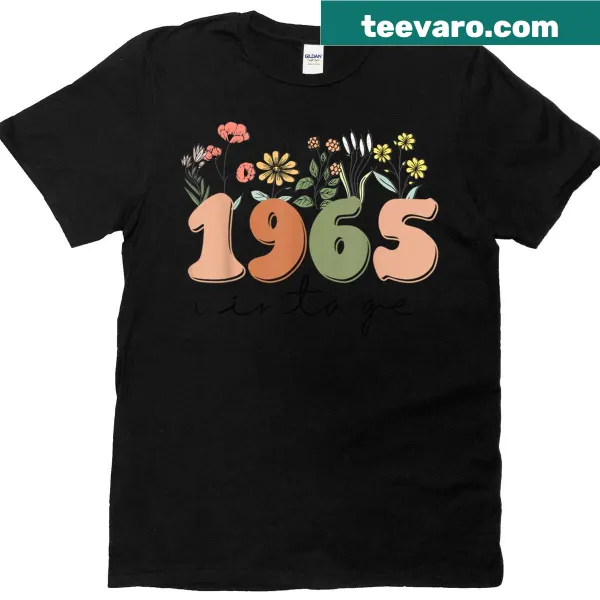 Vintage 60th birthday T-shirt with wildflower design and 1965 text
