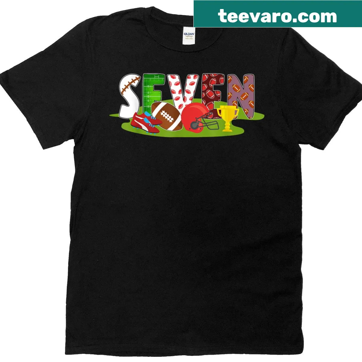 Football-themed T-shirt for 7-year-old birthday boy or girl — on a men's t-shirt
