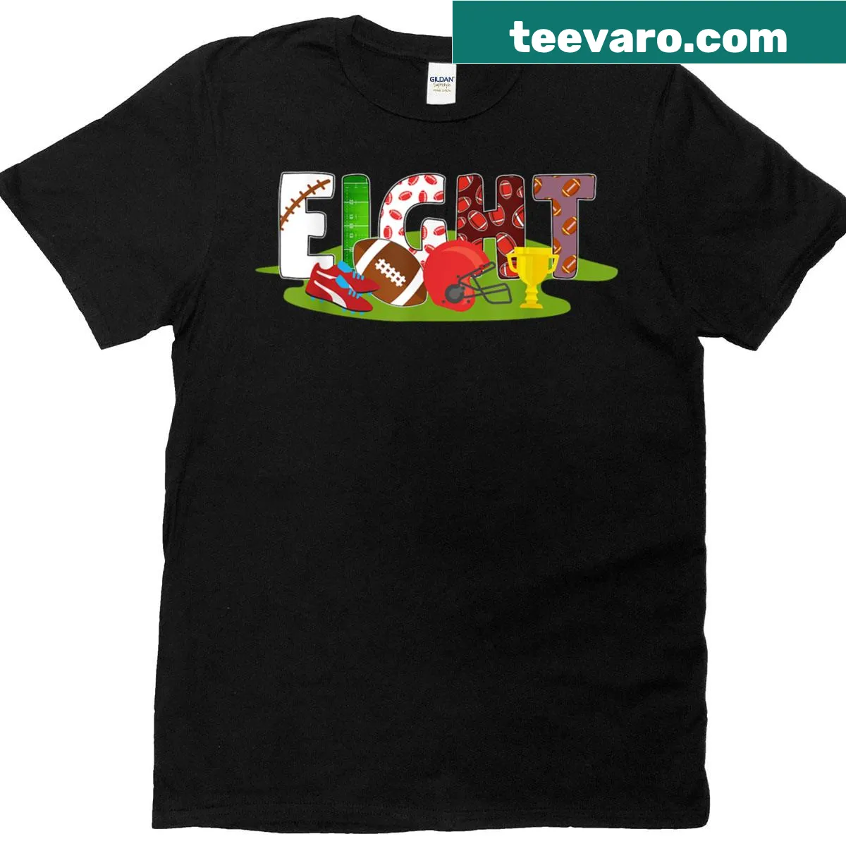 Football-themed t-shirt for an 8-year-old's birthday — on a men's t-shirt