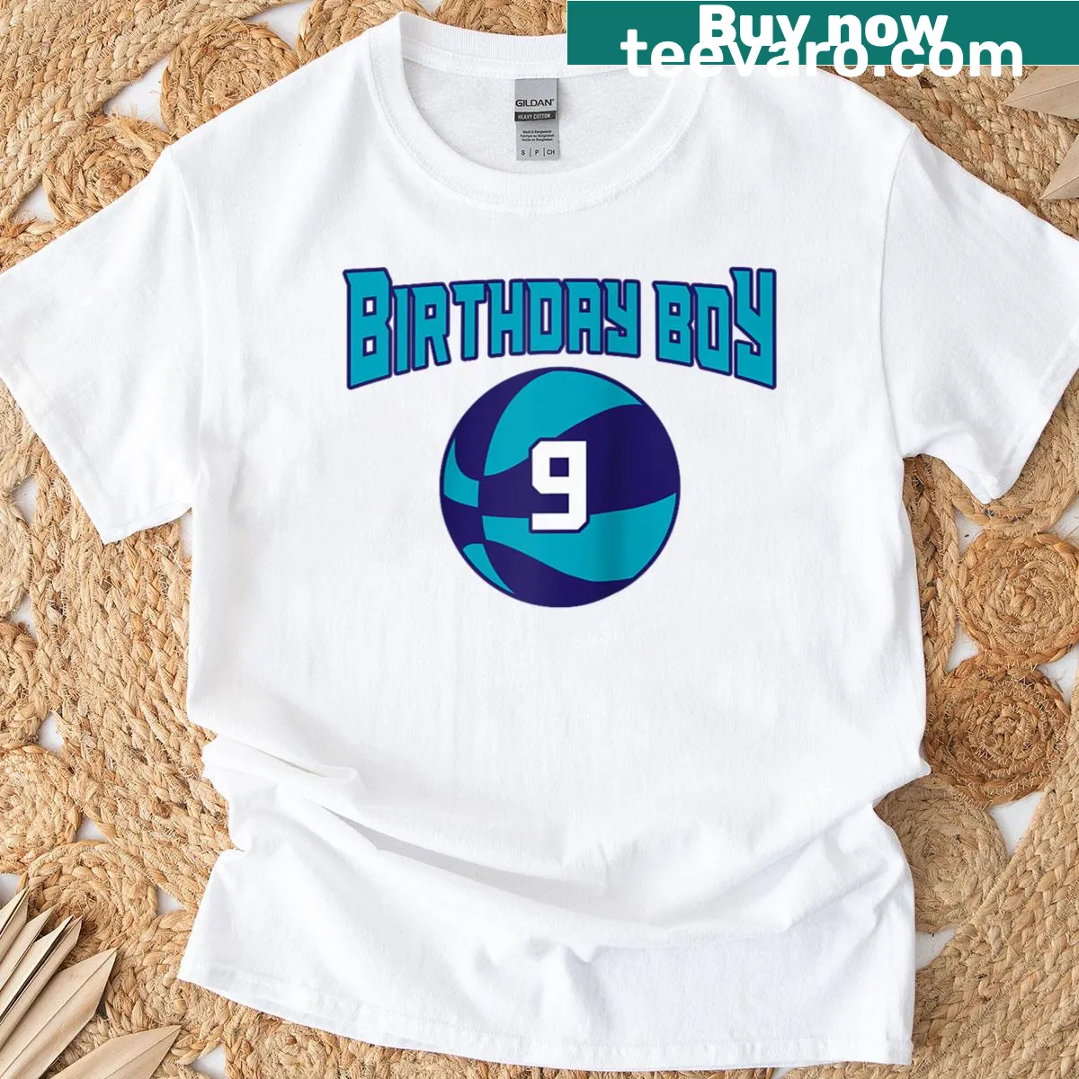 Birthday t-shirt for 9-year-old boy featuring a basketball theme — on a men's t-shirt