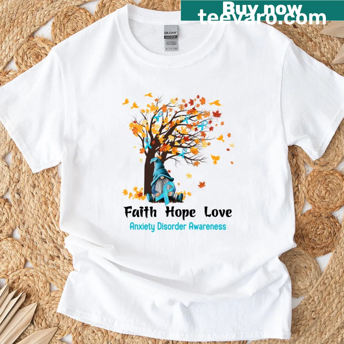 T-shirt promoting anxiety disorder awareness with 'Faith Hope Love' message — on a men's t-shirt