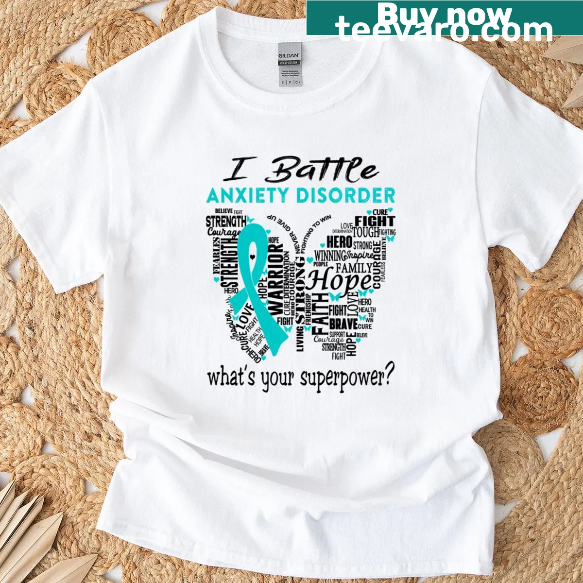 Inspirational Anxiety Disorder Warrior T-shirt with superpower message — on a men's t-shirt