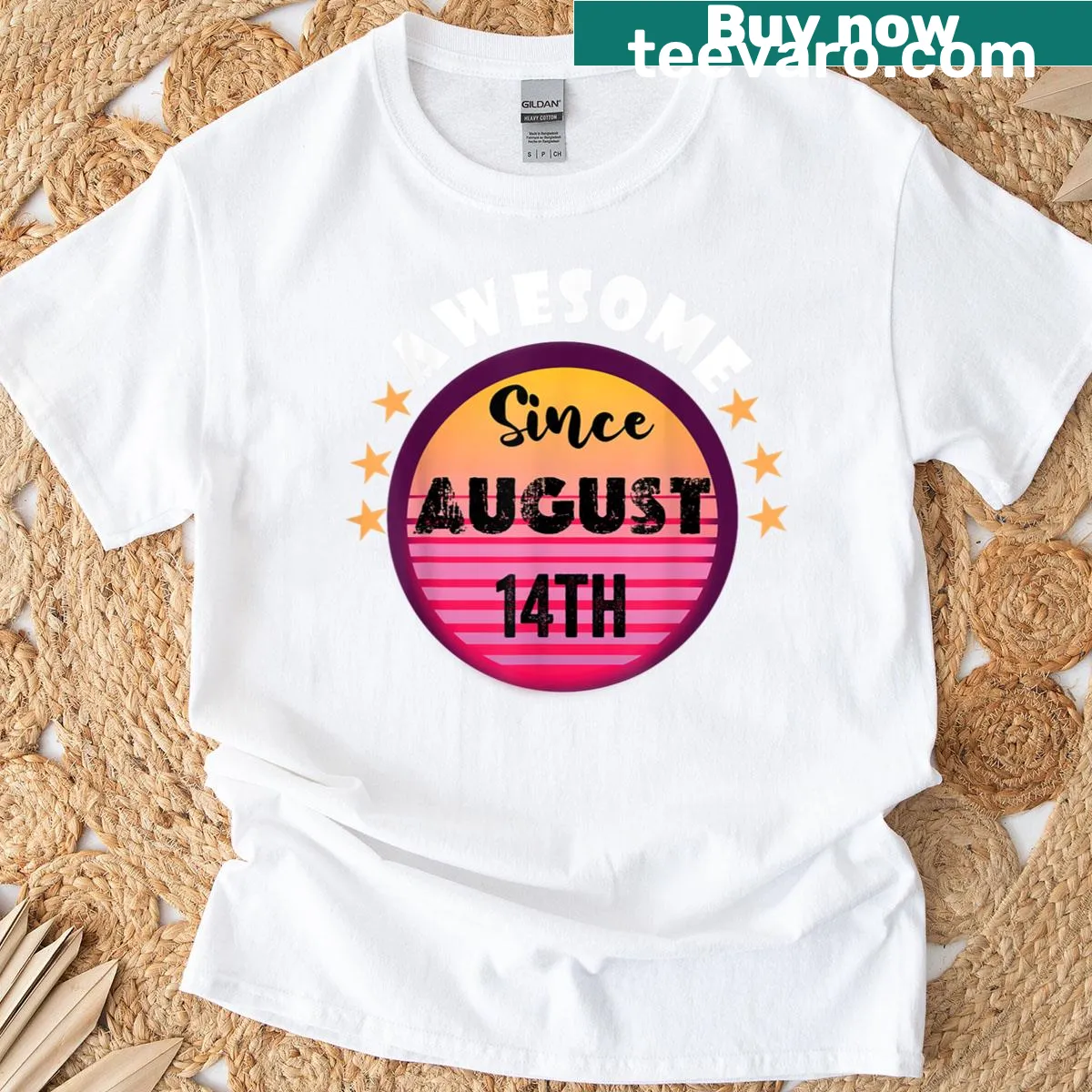Vintage birthday t-shirt celebrating August 14th — on a men's t-shirt