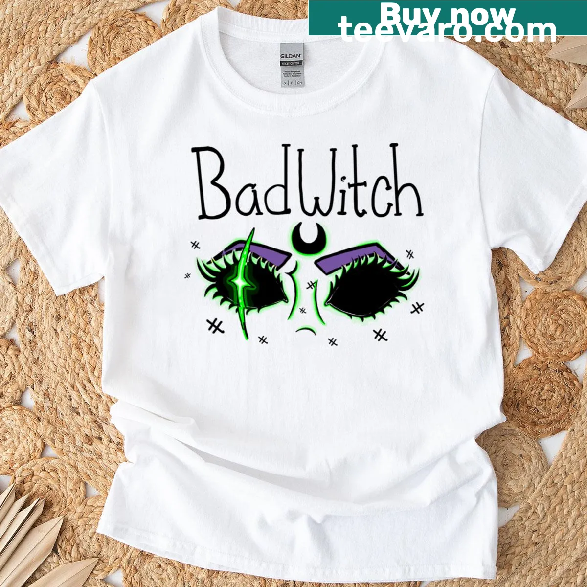 Playful Bad Witch T-shirt with whimsical text — on a men's t-shirt