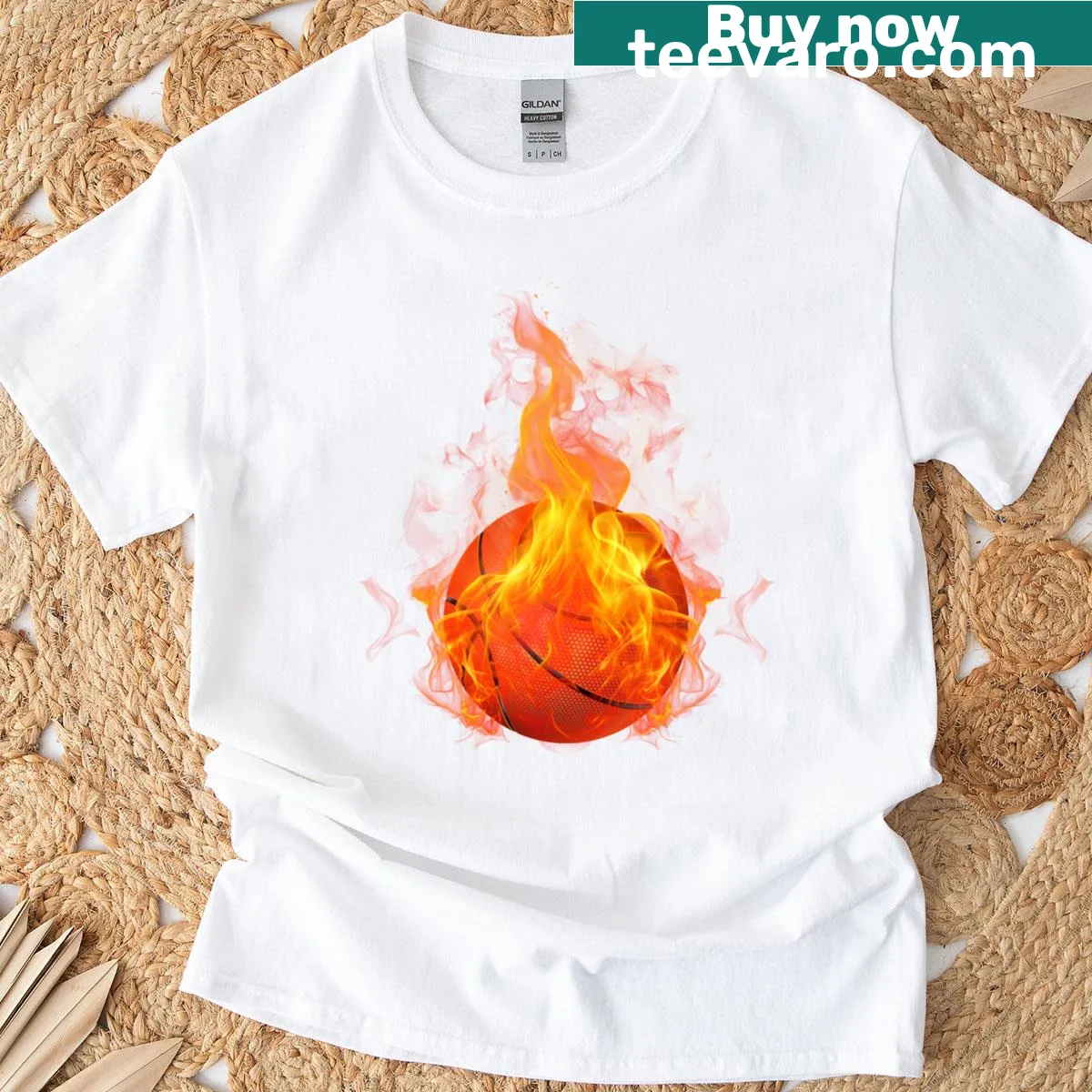 Basketball Ball On Fire T-shirt with bold graphic — on a men's t-shirt