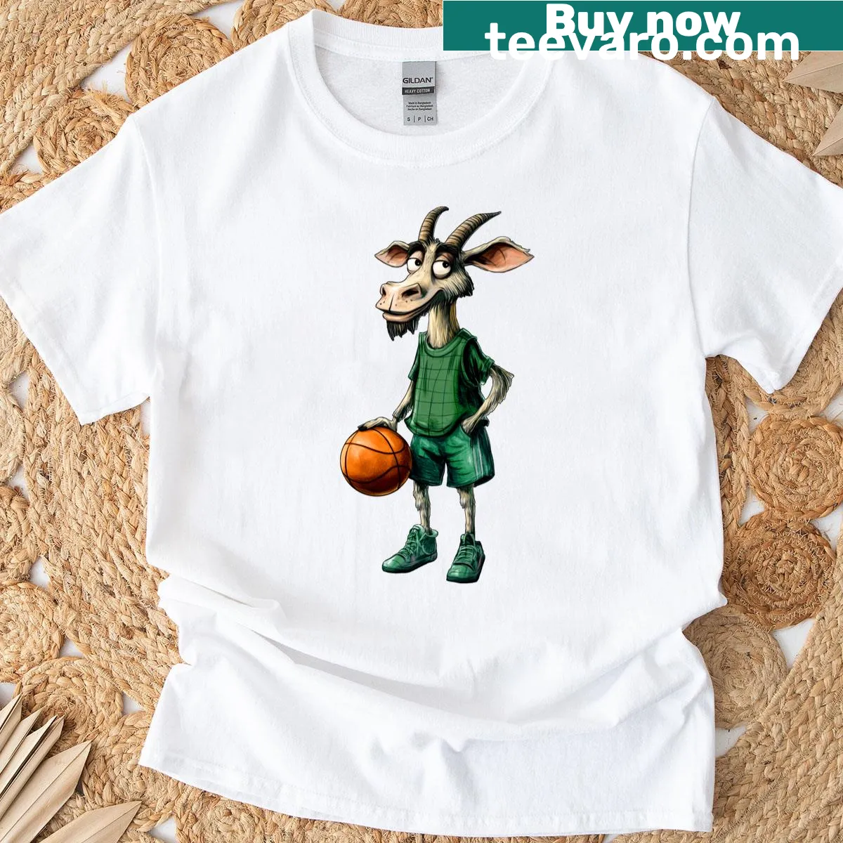 Graphic t-shirt featuring the phrase 'Goats' celebrating basketball legends — on a men's t-shirt
