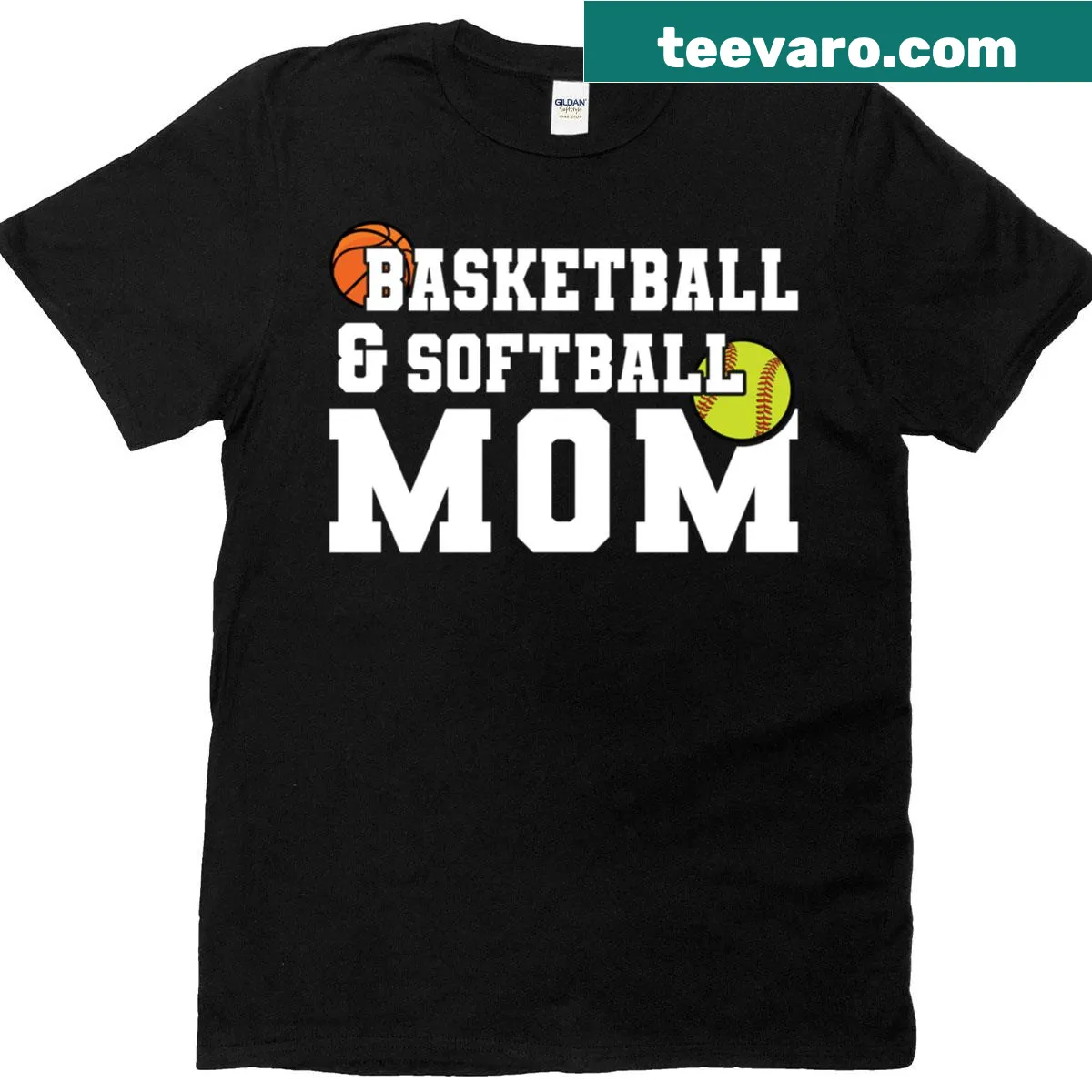 T-shirt featuring 'Basketball Softball Mom' text design — on a men's t-shirt