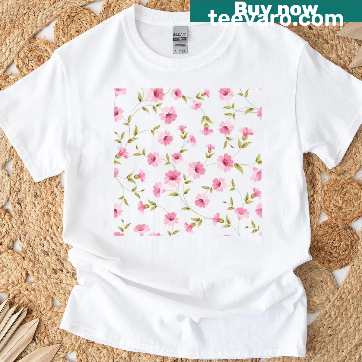 Floral pattern t-shirt featuring a beautiful pink design — on a men's t-shirt