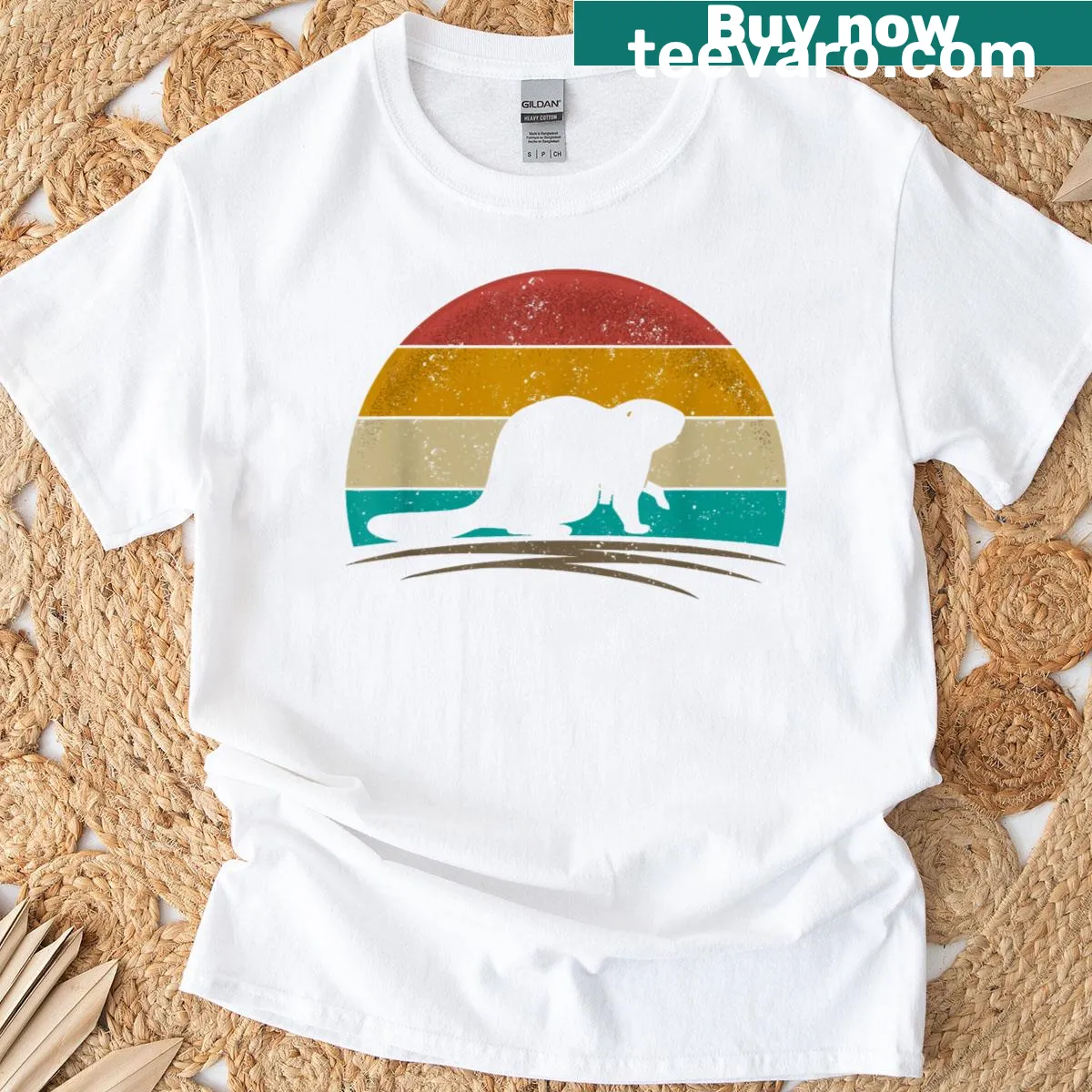 Retro vintage beaver graphic t-shirt with a distressed look — on a men's t-shirt