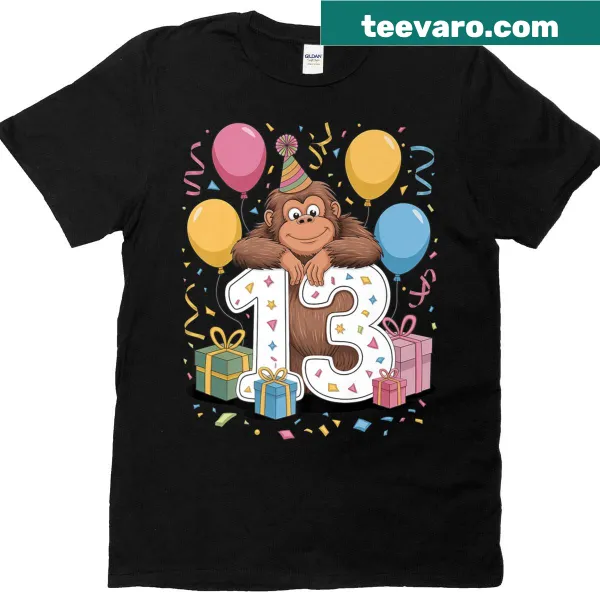 Bigfoot-themed T-shirt for kids' 13th birthday celebration