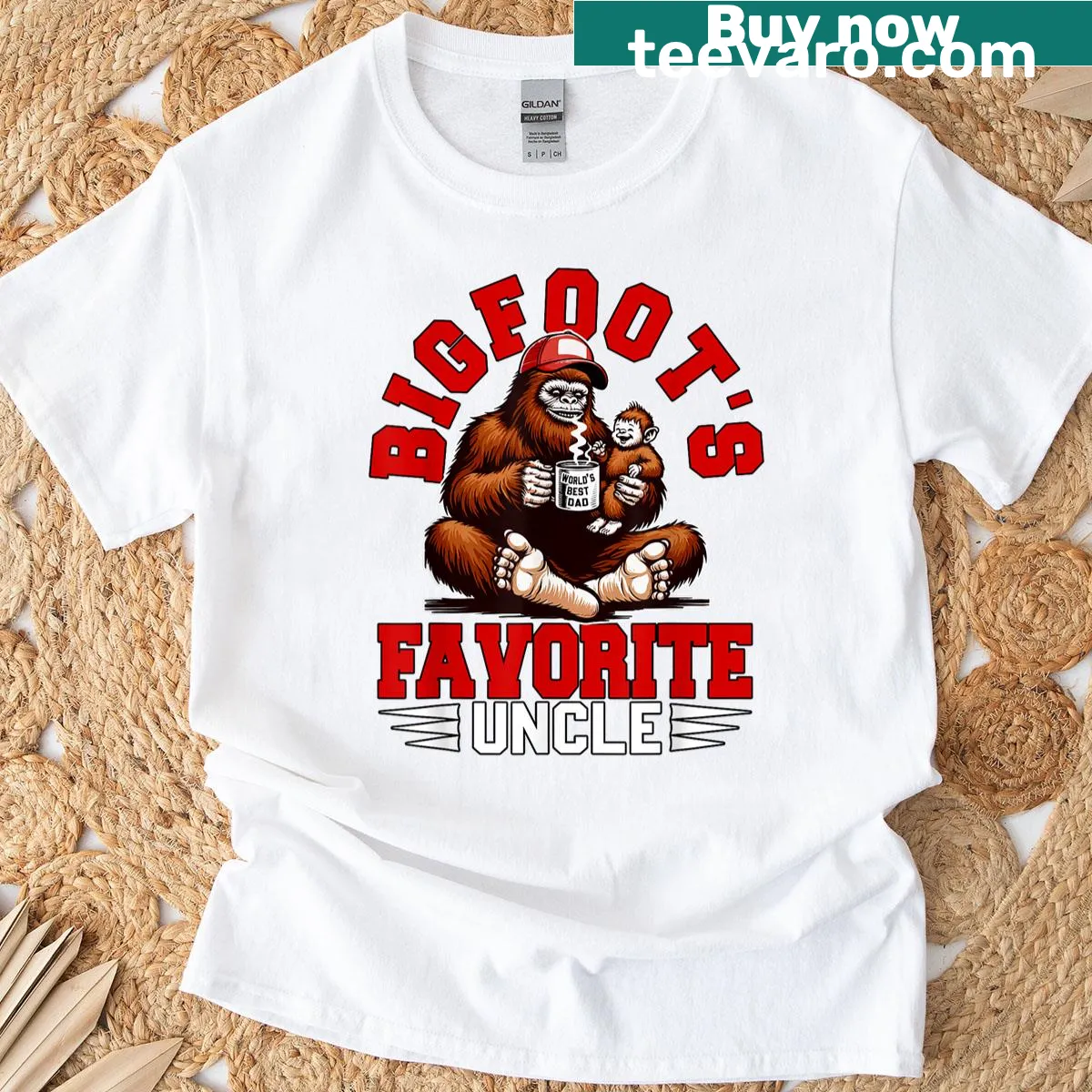 Fun T-shirt celebrating Bigfoot's favorite uncle with a playful design — on a men's t-shirt