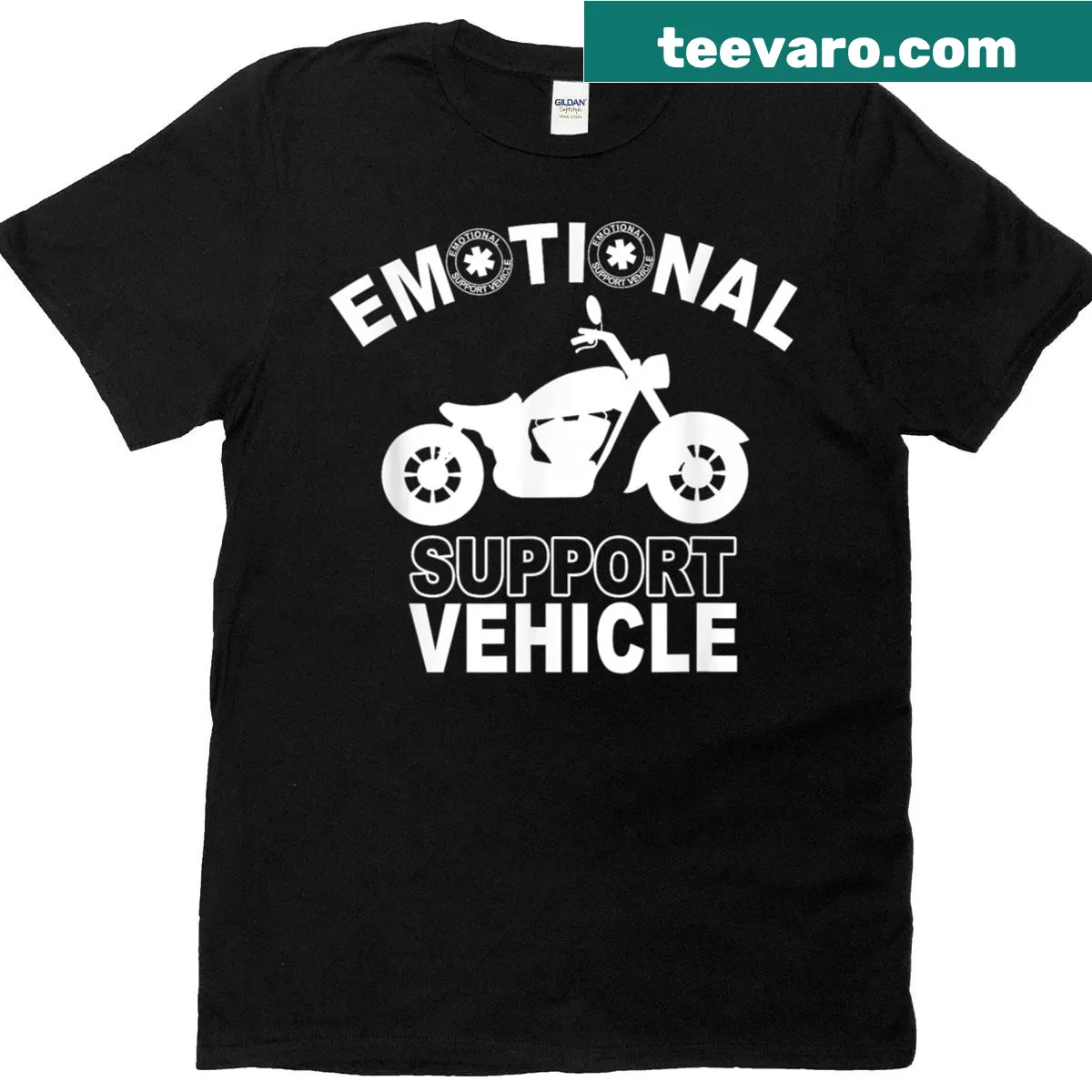 Illustration of a motorcycle as an emotional support vehicle — on a men's t-shirt